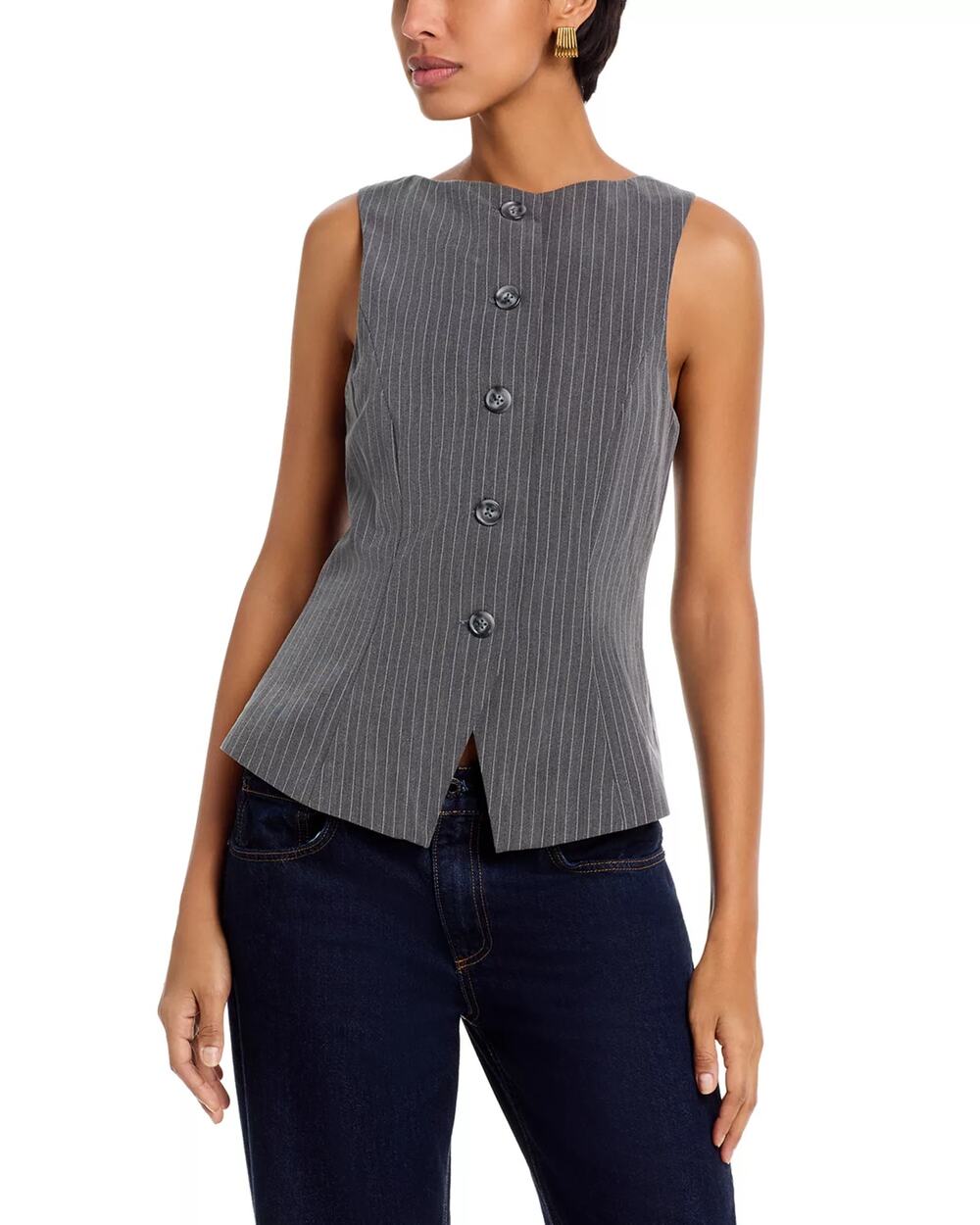 French Connection Women Grey Pinstriped Minka Classic Button Up Vest Size US 2